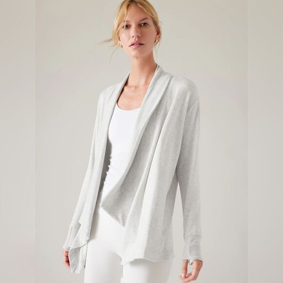 ATHLETA Pranayama Restore Cozy Wrap Open Front Cardigan In Light Heather S - Picture 1 of 11